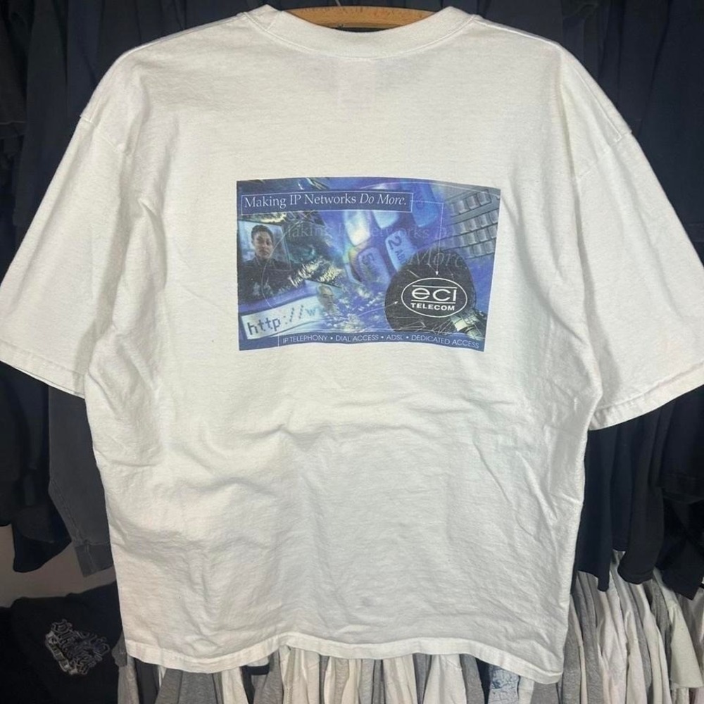 Vintage 90s grail box logo ECI Telecom Miami Beach graphic tee techwear Size L - Picture 7 of 8